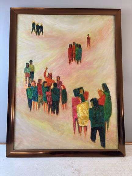 Peoples Painting “CROWD”signed on frame SID ROSENBLOOM 33” W 43” H
