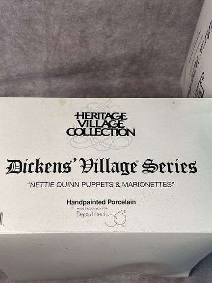 DEPT 56 CHRISTMAS VILLAGE BLENHAM STREET BANK AND NETTIE QUINN PUPPETS &  MARIONETTES