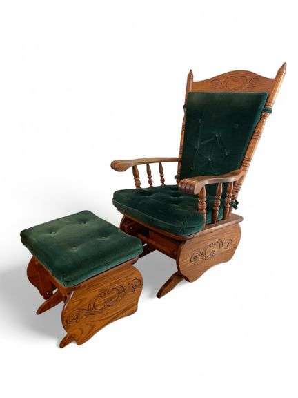 VINTAGE OAK GLIDER WITH ROCKING OTTOMAN - Kaufman Realty & Auctions