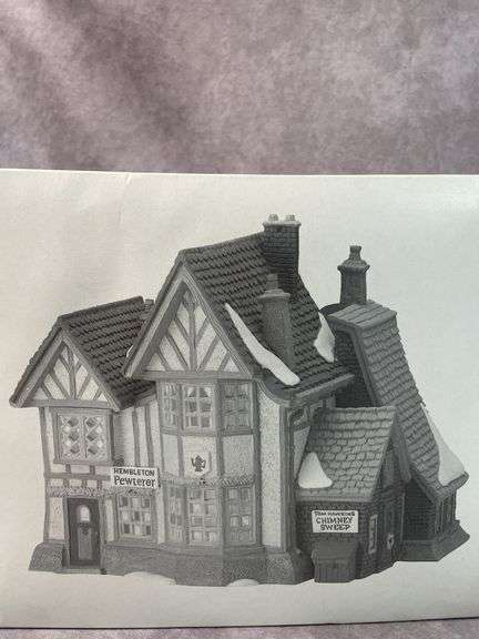 DEPT 56 CHRISTMAS VILLAGE BROWNLOW HOUSE AND HEMBLEYON PEWTERER