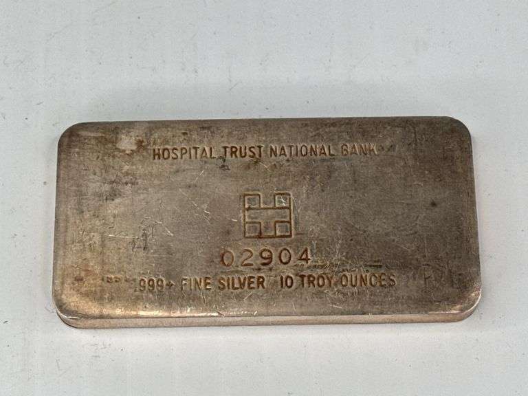 Hospital Trust National Bank 10 Troy Ounce .999 Fine Silver Bar