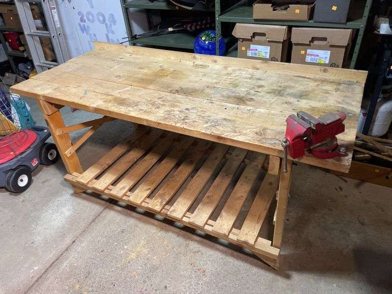 Large wooden work bench - 72x29x34 w/ 4 in. fuller vise