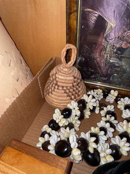 LAMP, GLASS SHADE, PICTURES, AND MORE
