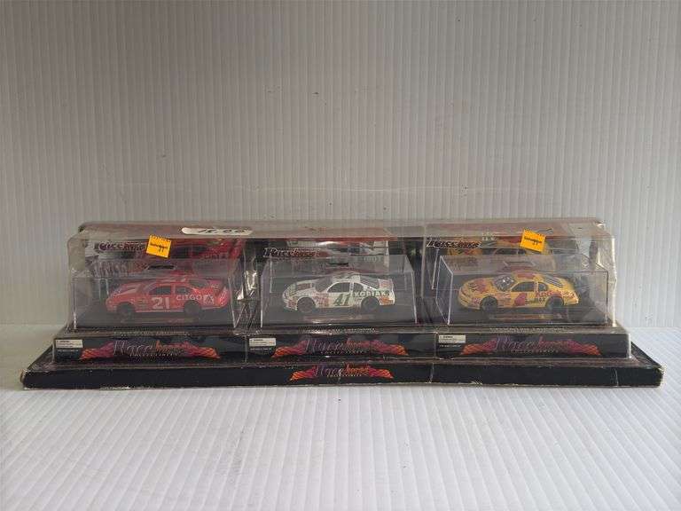 NASCAR Race Image Pack of 3 Cars in Display Cases