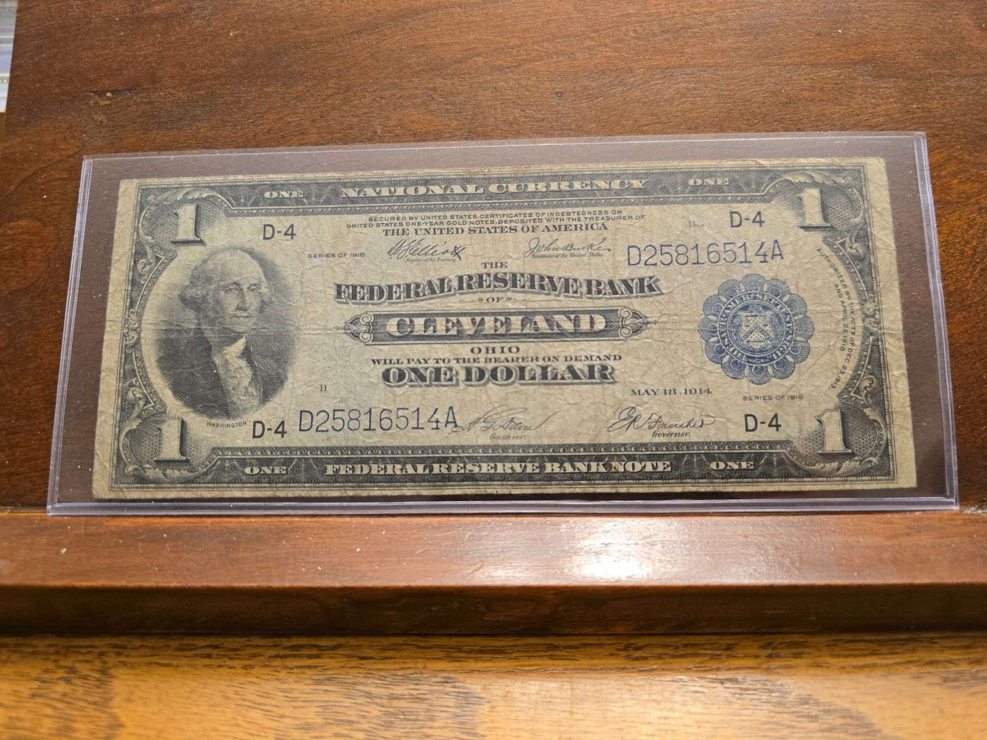 1918 $1. NATIONAL CURRENCY NOTE CLEVELAND, OH F