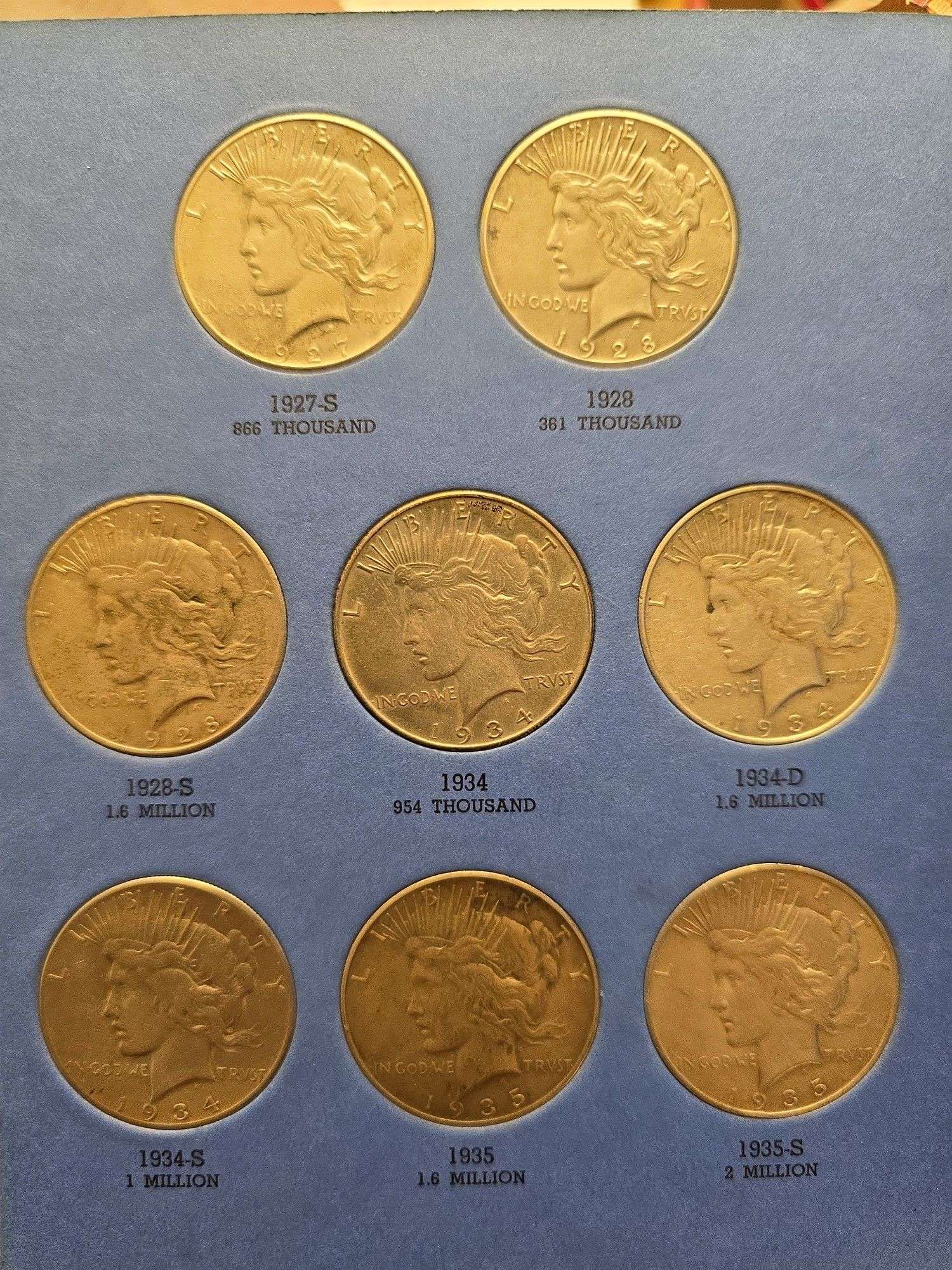 COMPLETE PEACE DOLLAR SET VF-UNC NICE