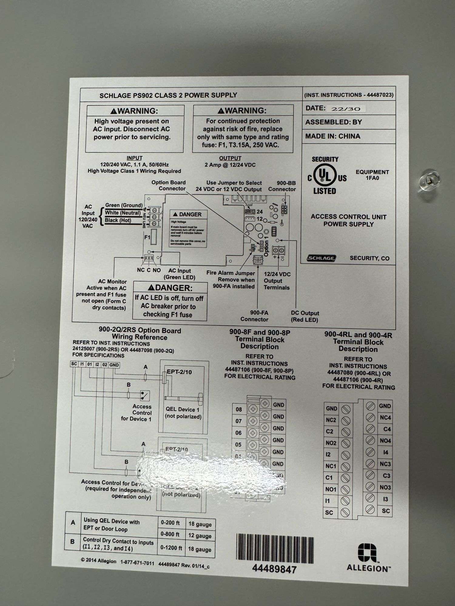 Schlage PS902 Class 2 Power Supplies