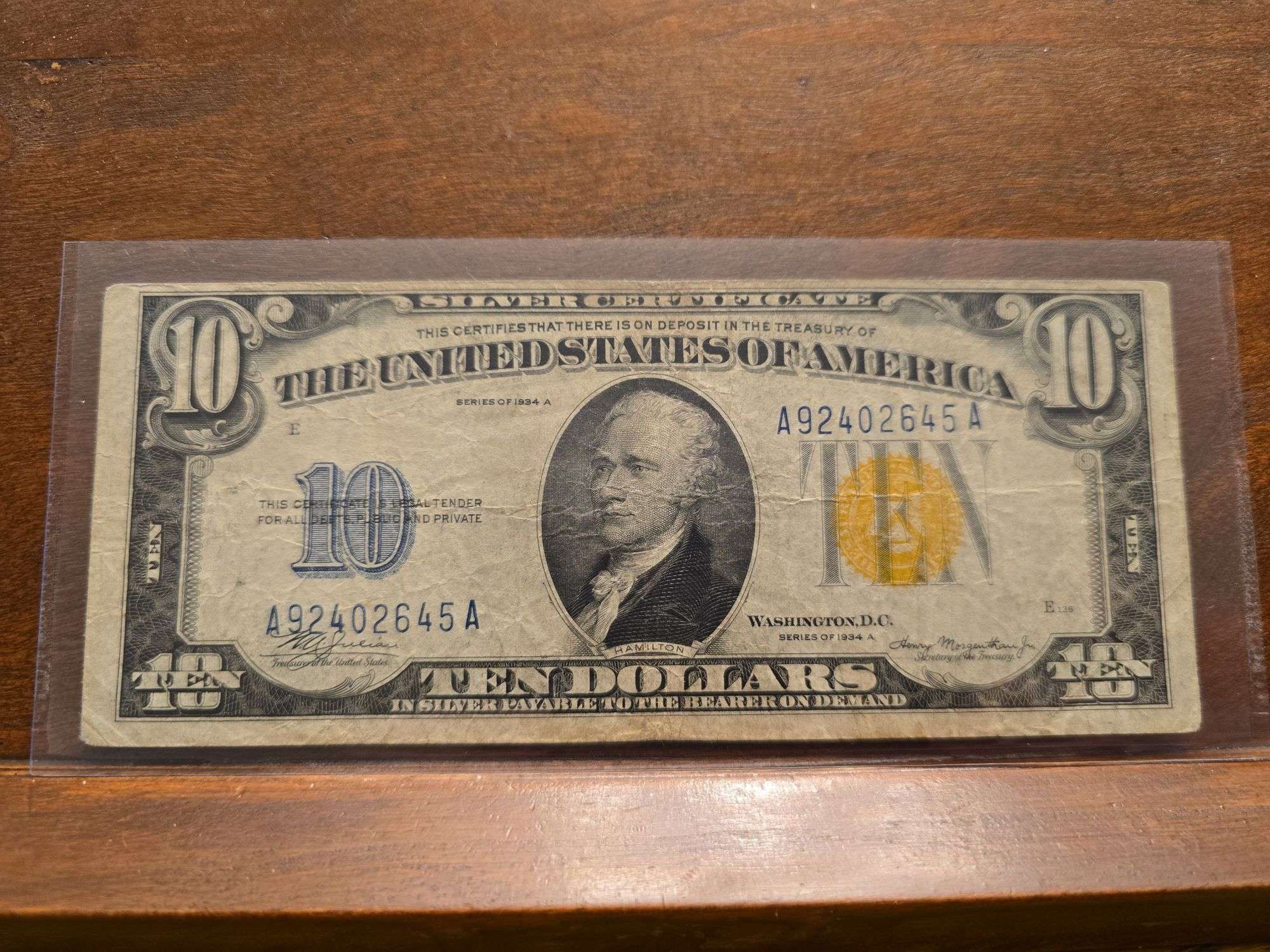 1934A $10. NORTH AFRICA GOLD SEAL SILVER CERTIFICATE F
