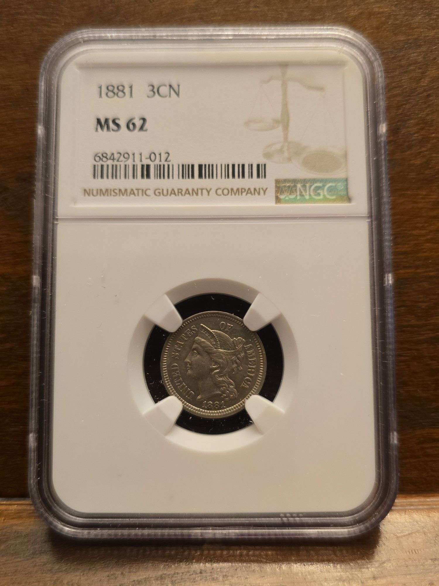 1881 3-CENT NICKEL BETTER DATE NGC MS62
