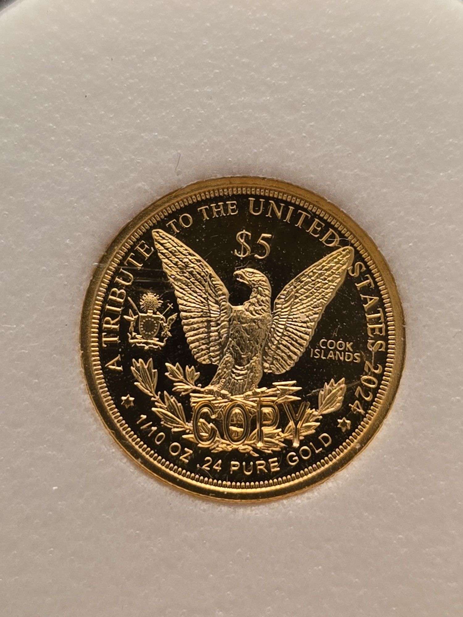 2024 COOK ISLAND 1/10TH. OZ. .24 PURE GOLD COIN