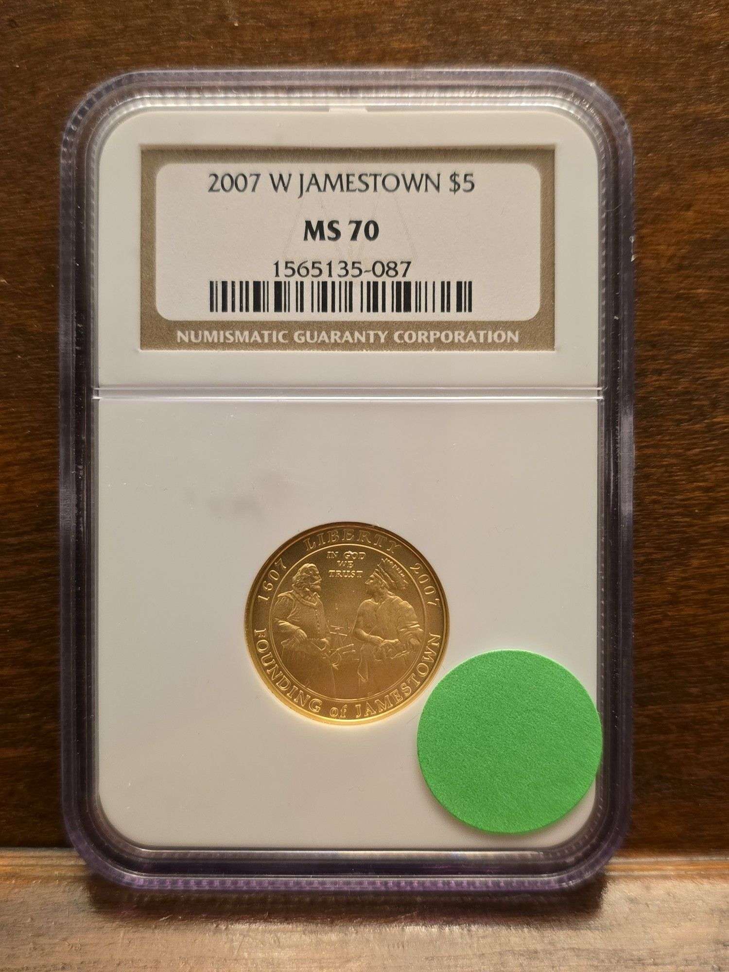 2007W JAMESTOWN $5. GOLD PIECE NGC MS70