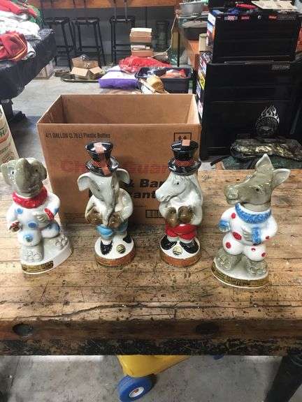 Vintage Beam Donkey an Elephant Liquor Decanters