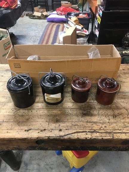 4 Antique Stoneware Storage Crocks