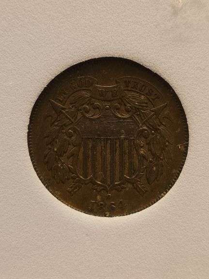 1864 2-CENT PIECE IN NNC MS63 BR HOLDER