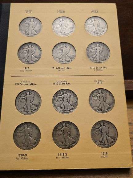 1916-1937 WALKING LIBERTY HALVES COMPLETE IN ALBUM 36-COINS