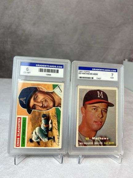 1956 Topps Enos Slaughter & 1957 Topps Ed Mathews - Graded by Grademycards.com