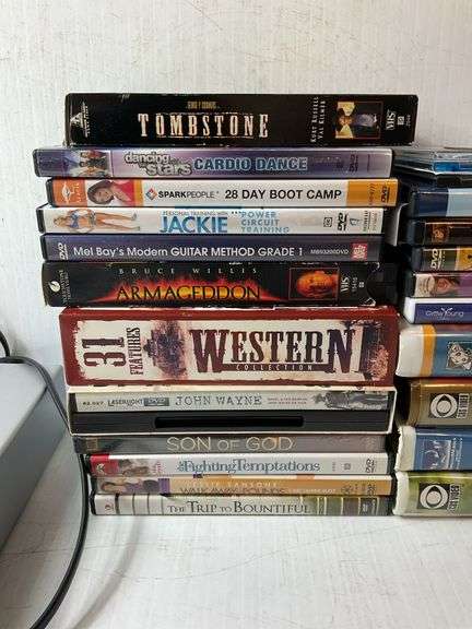 Koss DVD Player, Assortment of DVDs and VHS Tapes