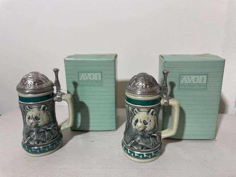 (2) Avon endangered species mini steins w/ boxes