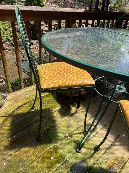 Glass Top Wrought Iron Table, 4 Chairs