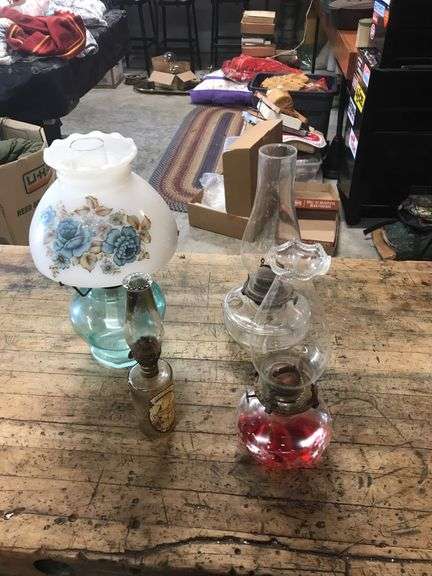 4 Antique Oil Lamps