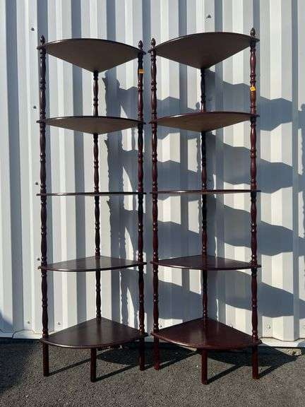 (2) Wooden Corner Display Shelves