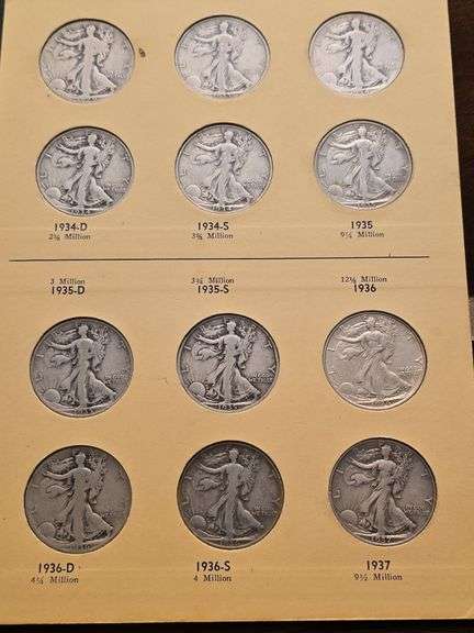 1916-1937 WALKING LIBERTY HALVES COMPLETE IN ALBUM 36-COINS