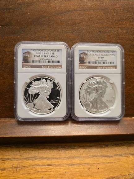 SET OF 2-2012S SILVER EAGLES NGC PF69 ULTRA CAMEO & REV. PF69