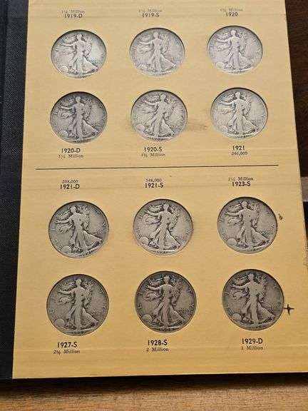 1916-1937 WALKING LIBERTY HALVES COMPLETE IN ALBUM 36-COINS