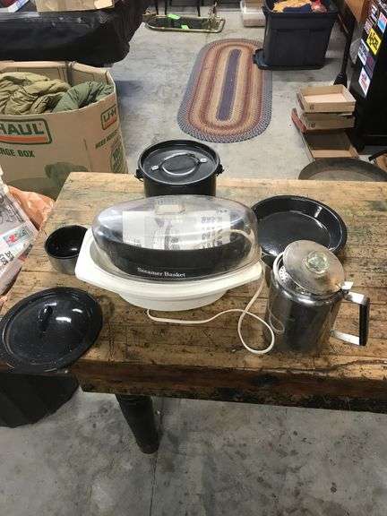 Kitchen Ware, Steamer Basket, Stock Pot, Plates, Coffee Maker