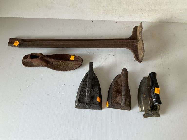 3 Sad Irons, Shoe Last, Cobblers Anvil