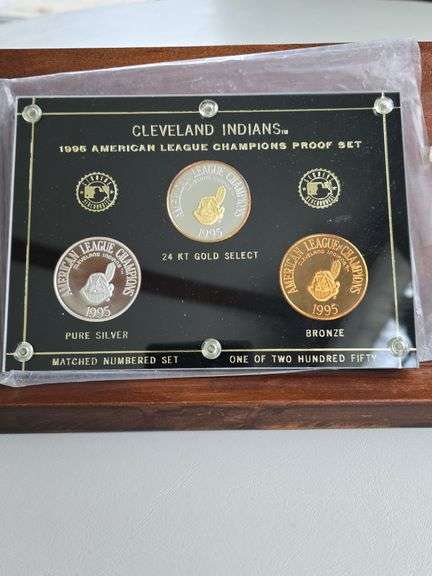 1995 CLEVELAND INDIANS 3-COIN SILVER AND BRONZE COIN SET IN HOLDER PF