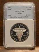 1982 CANADIAN SILVER DOLLAR IN NNC PF70 DCAM HOLDER