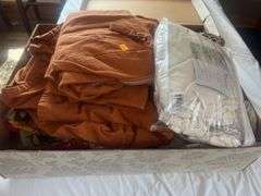 Box of Linens and Sofa Covers