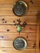 4 Brass Wall Decor Plates, 2 Sconces
