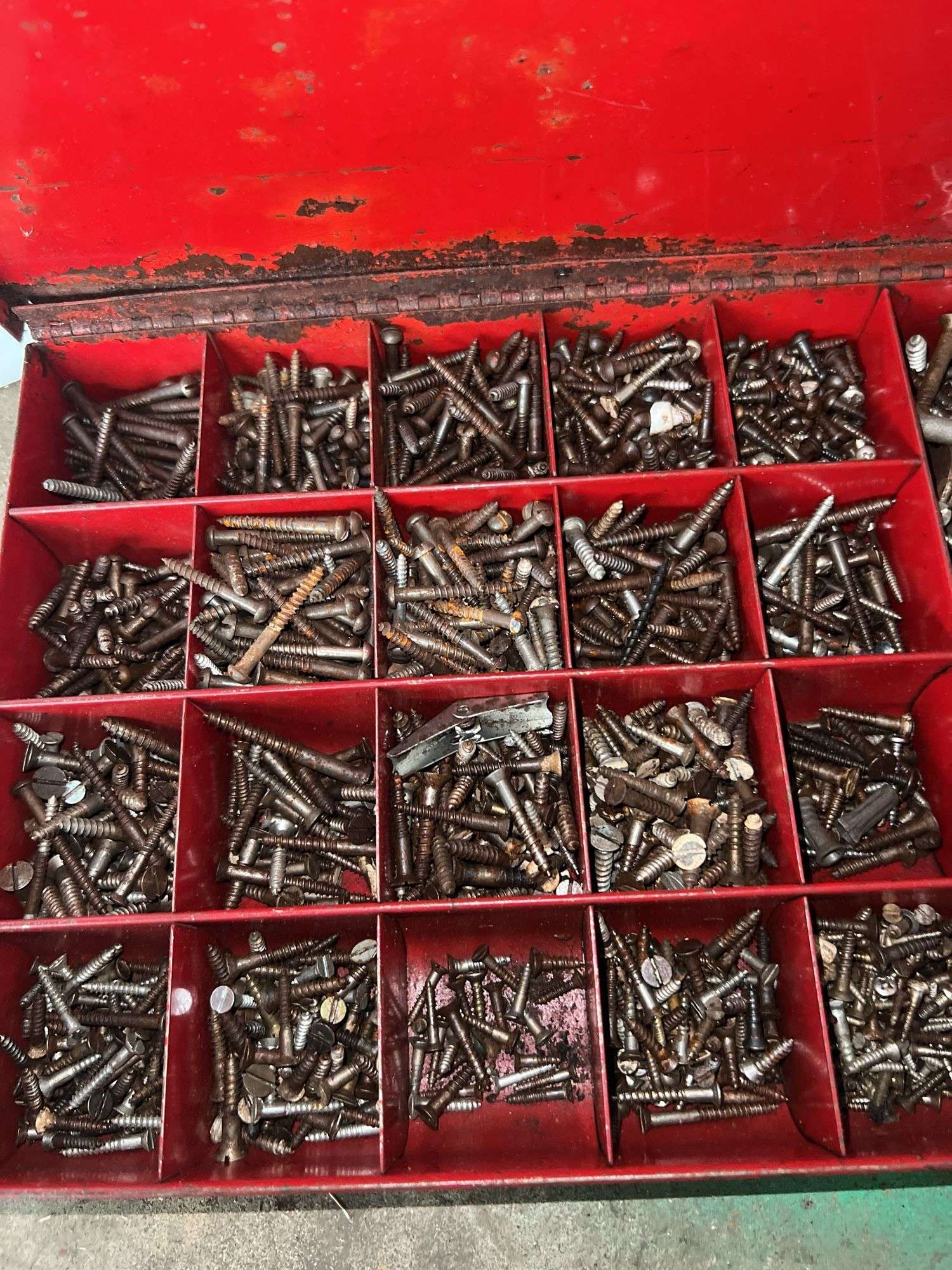 Red Metal Toolbox w/ Various Screws