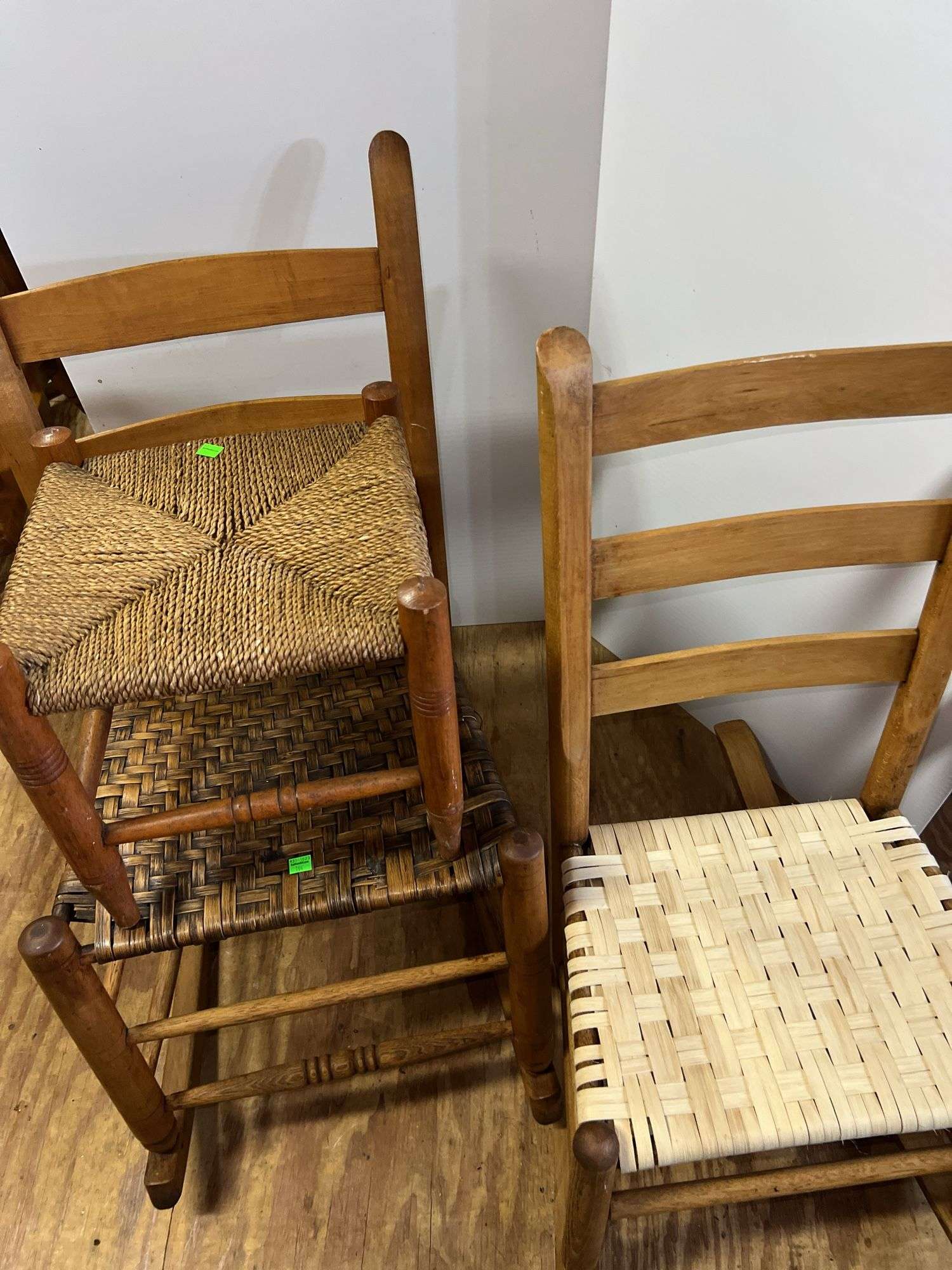 Wooden and Woven Rocking Chairs and Footstool