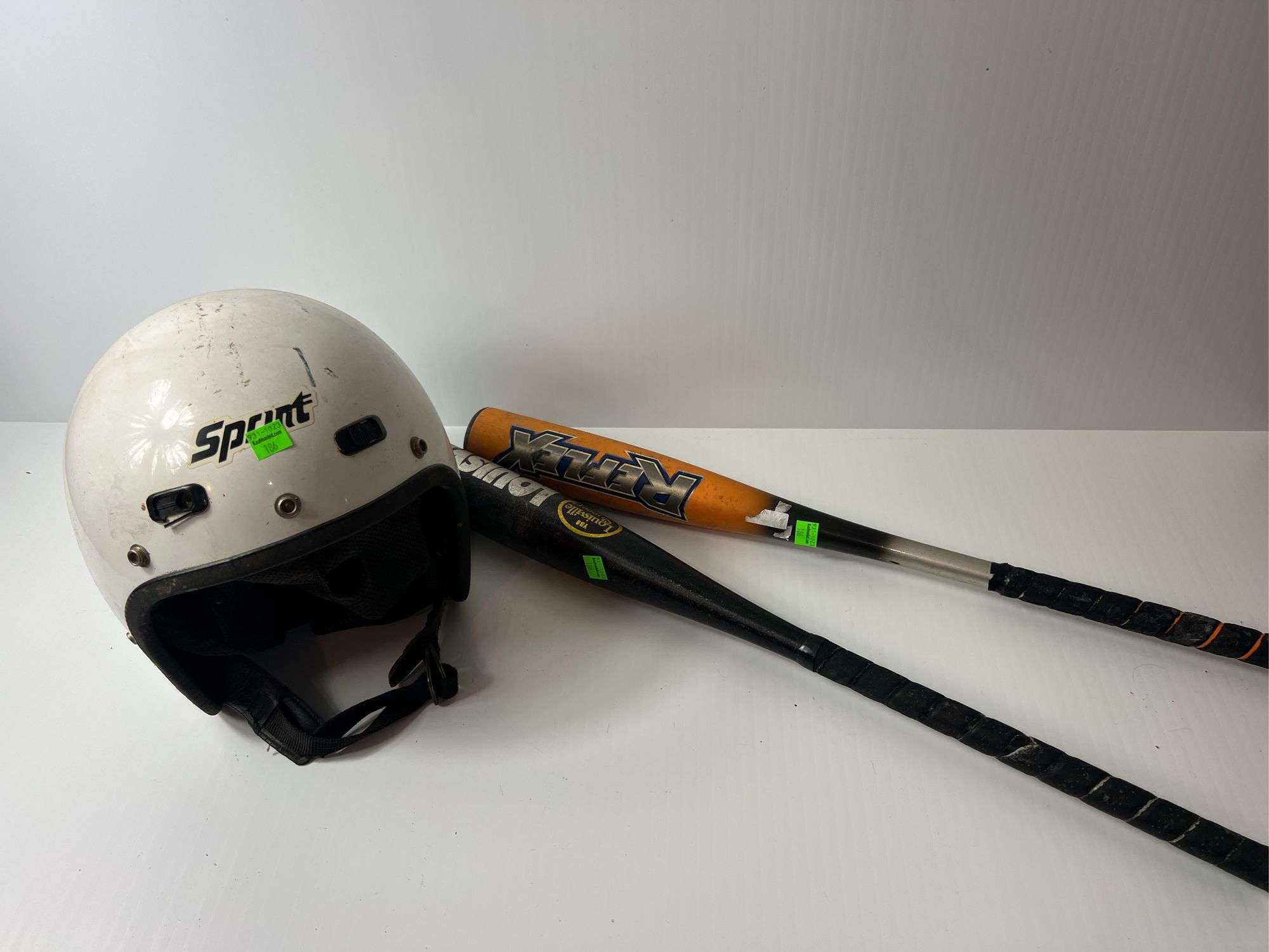 Racing Helmet and (2) Baseball Bats
