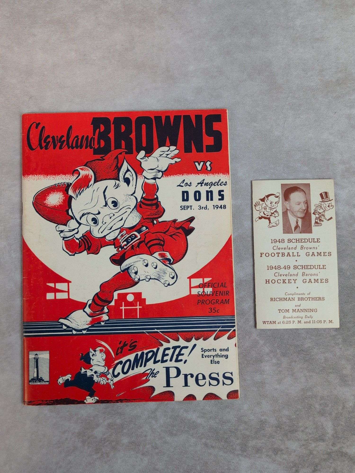1948 Sept. 3rd Cleveland Browns Program vs L.A. Dons & 1948 Browns & Barons Schedule