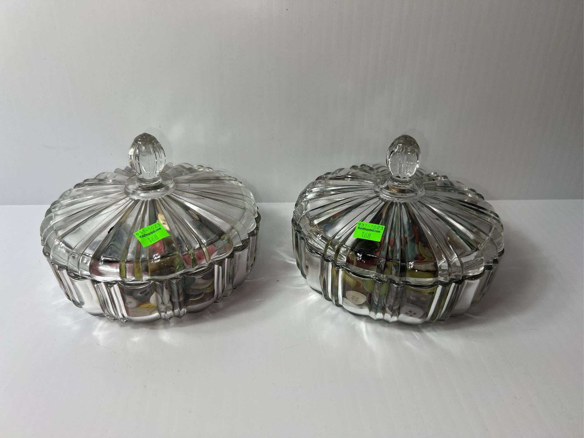 (2) Clear Glass Candy Dishes w/ Buttons
