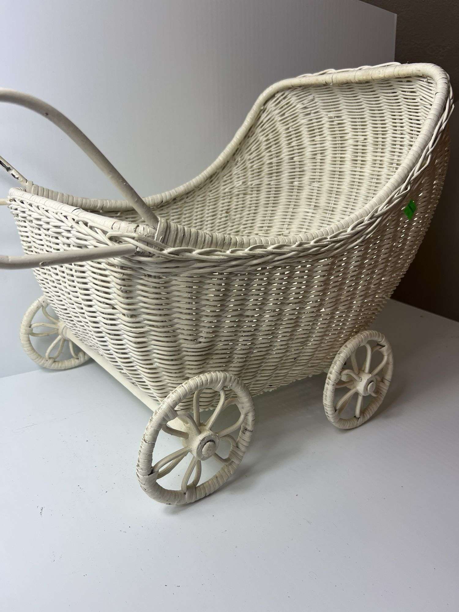 White Wicker Baby Carriage