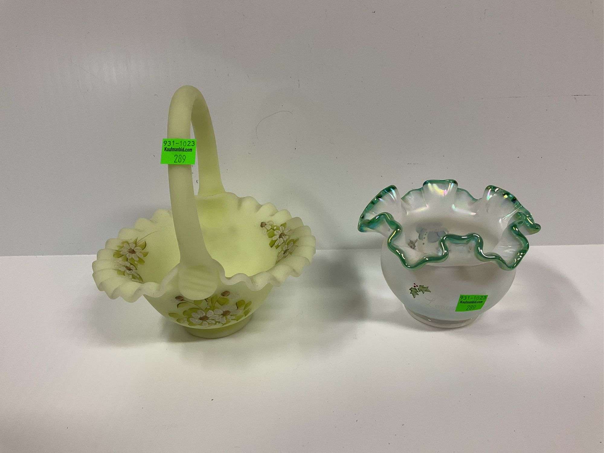Fenton Satin Custard Basket, Fenton Art Glass Vase