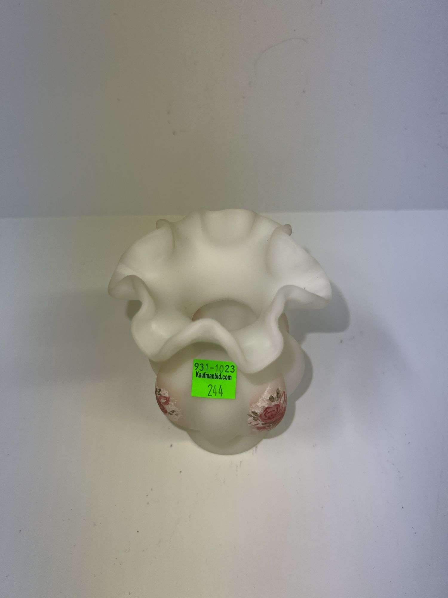 Fenton Hand Painted White Satin Floral Vase