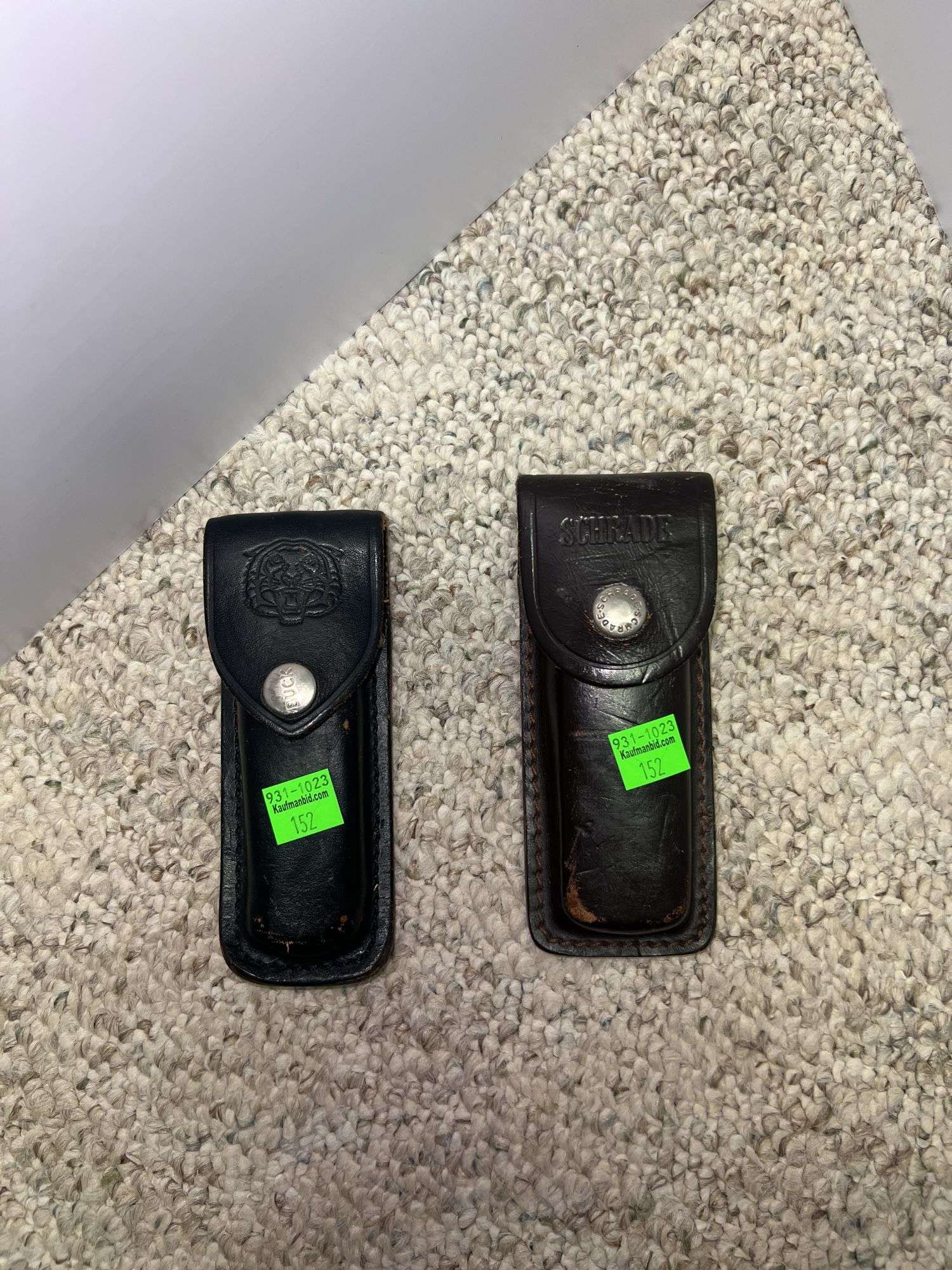 (2) Folding Knives w/ Leather Pouches