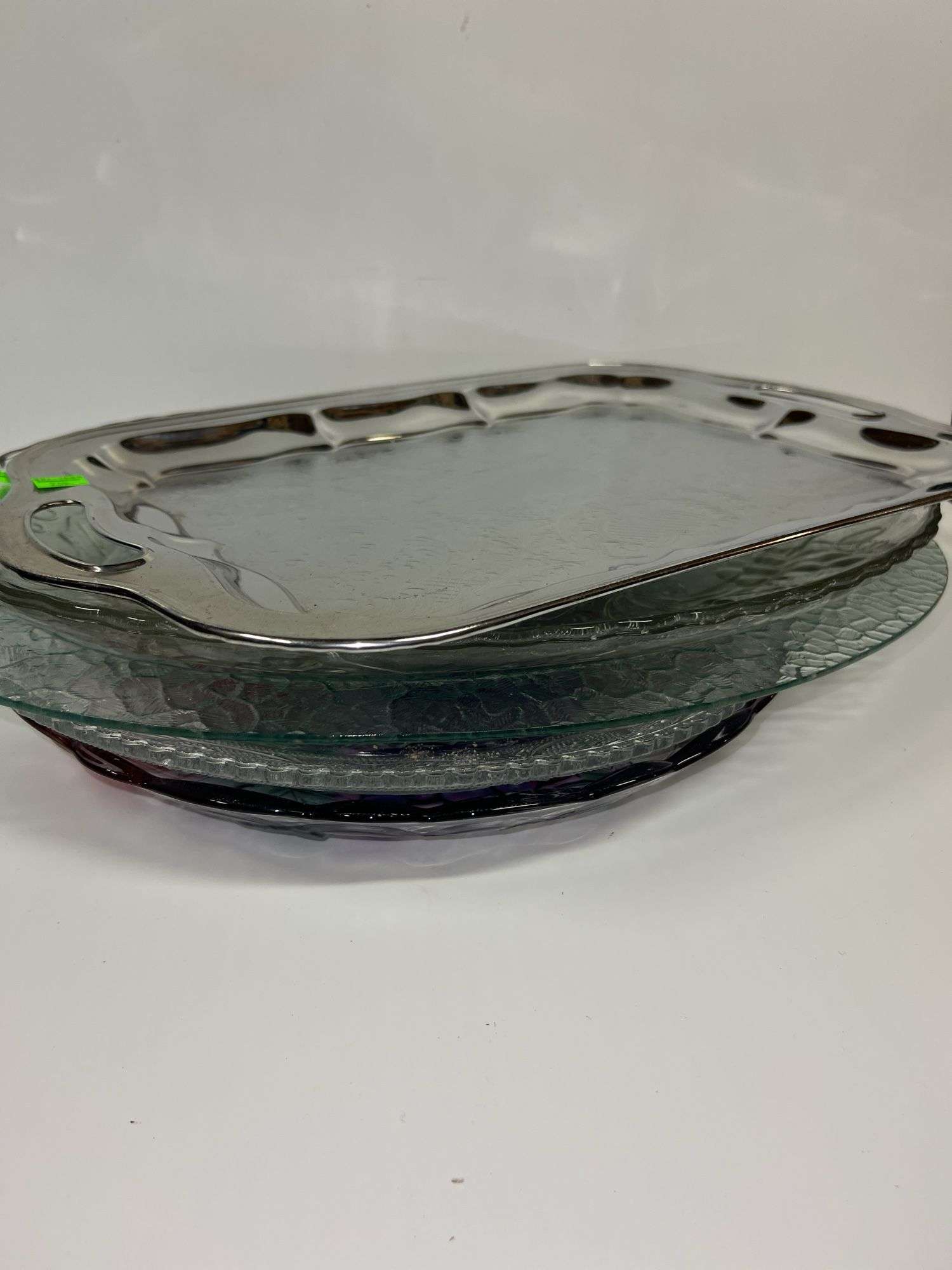 (2) Clear Glass Dishes and Silver Serving Tray