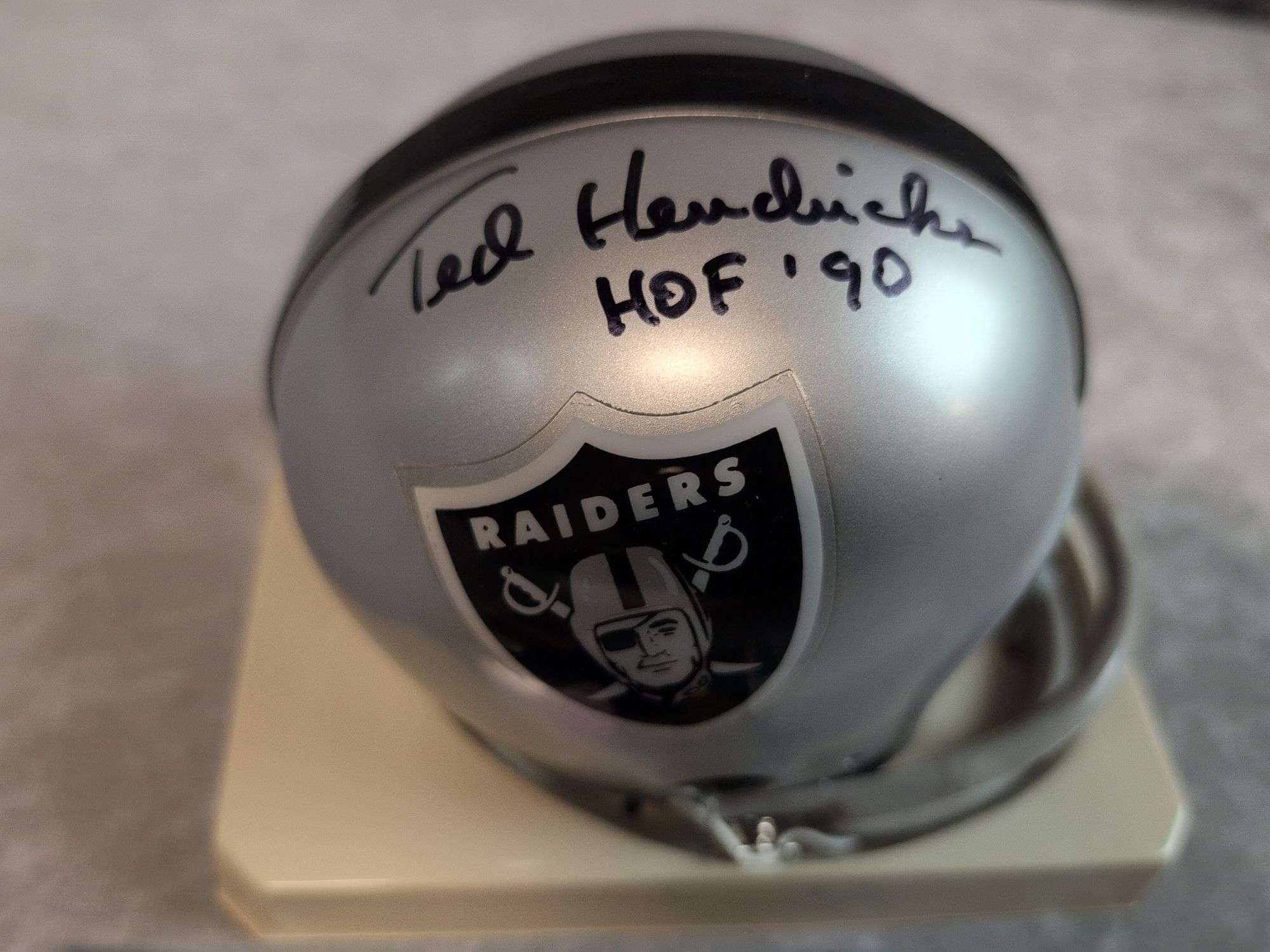 Ted Hendricks Signed Oakland Raiders Mini Throwback Helmet - JSA
