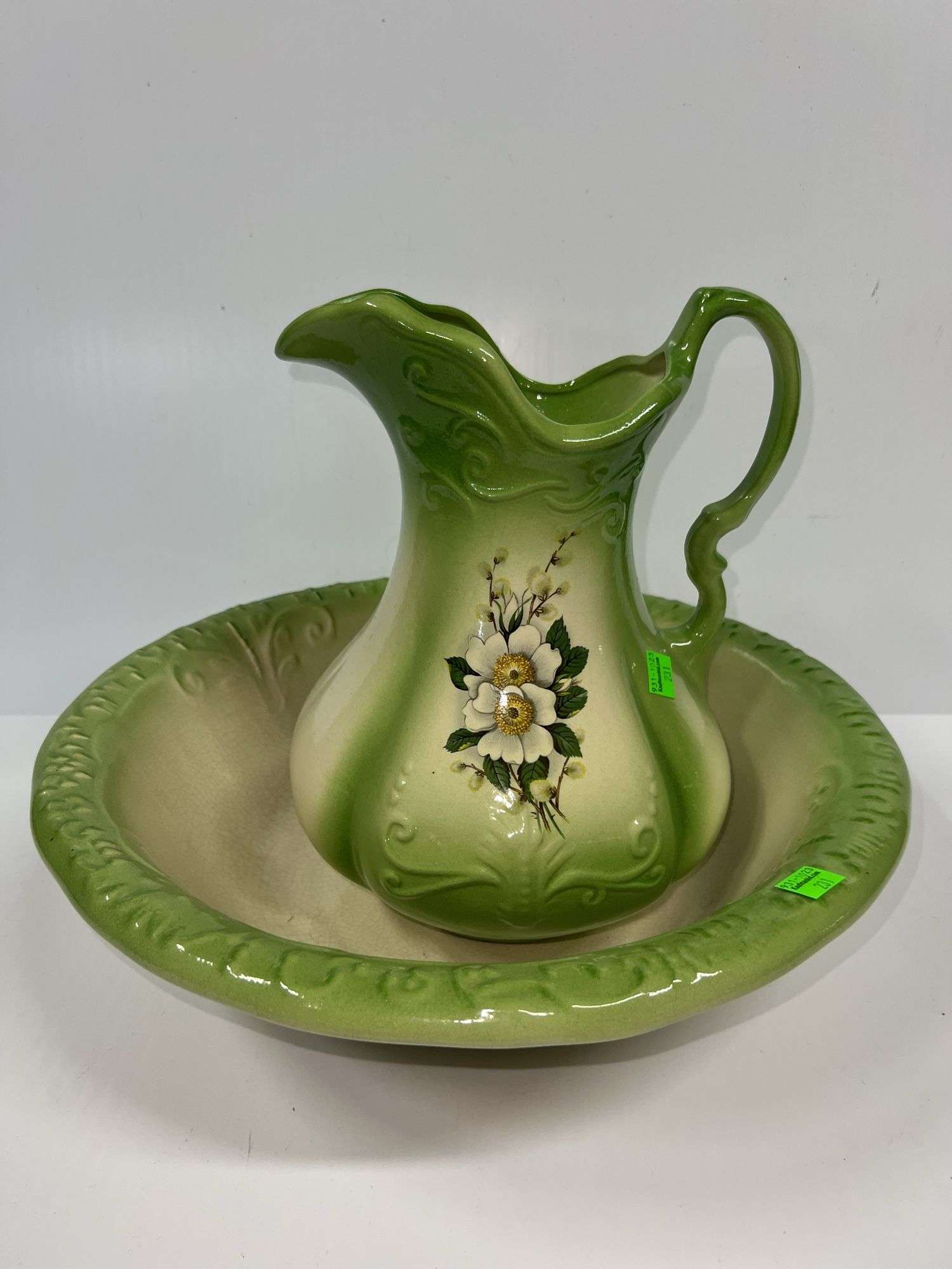 Green Ironstone Pitcher and Basin