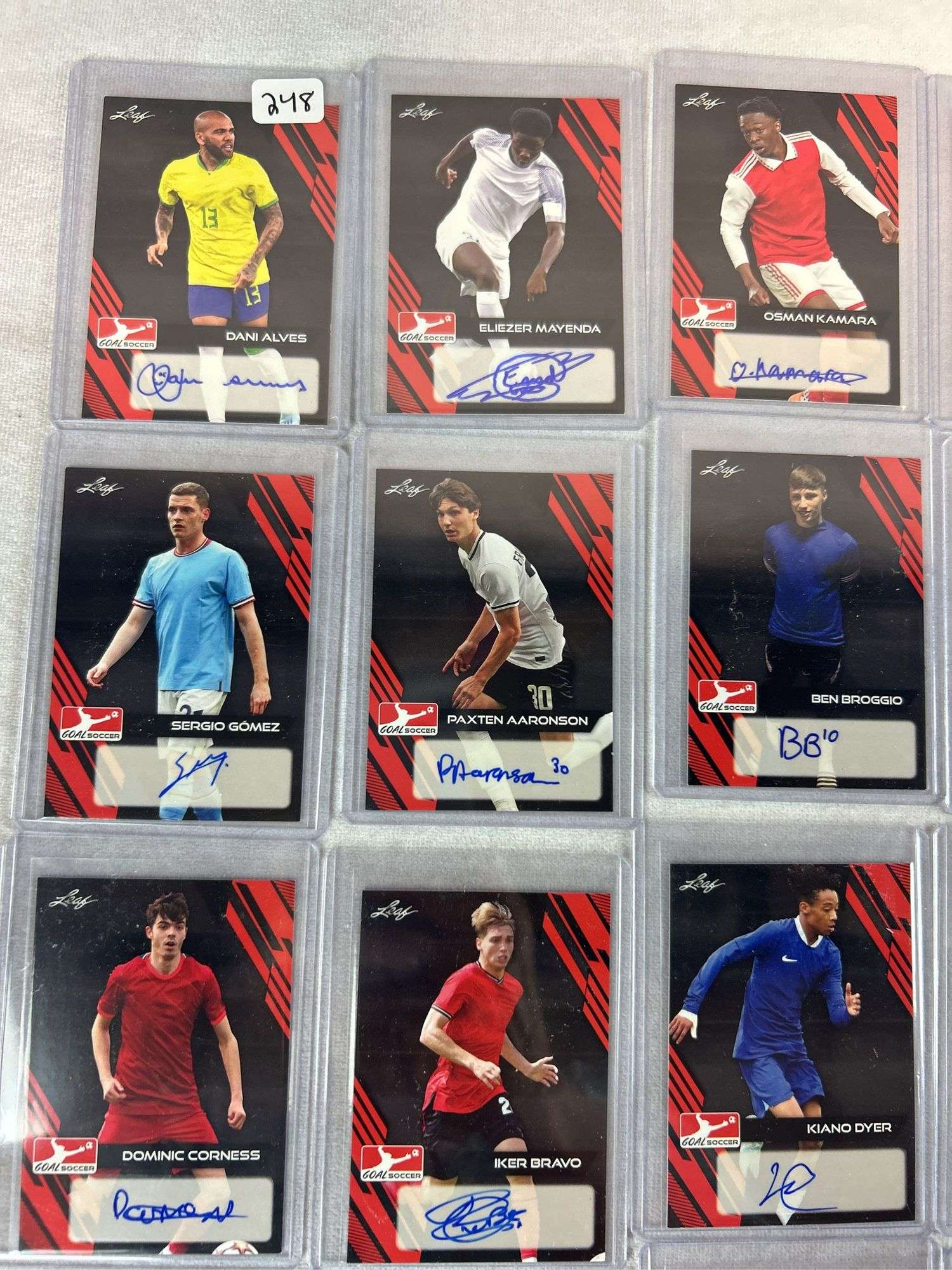 (20) signed soccer cards 2023 Leaf Goal, Alves, Mayenda, Kamara, Sotiriou +++