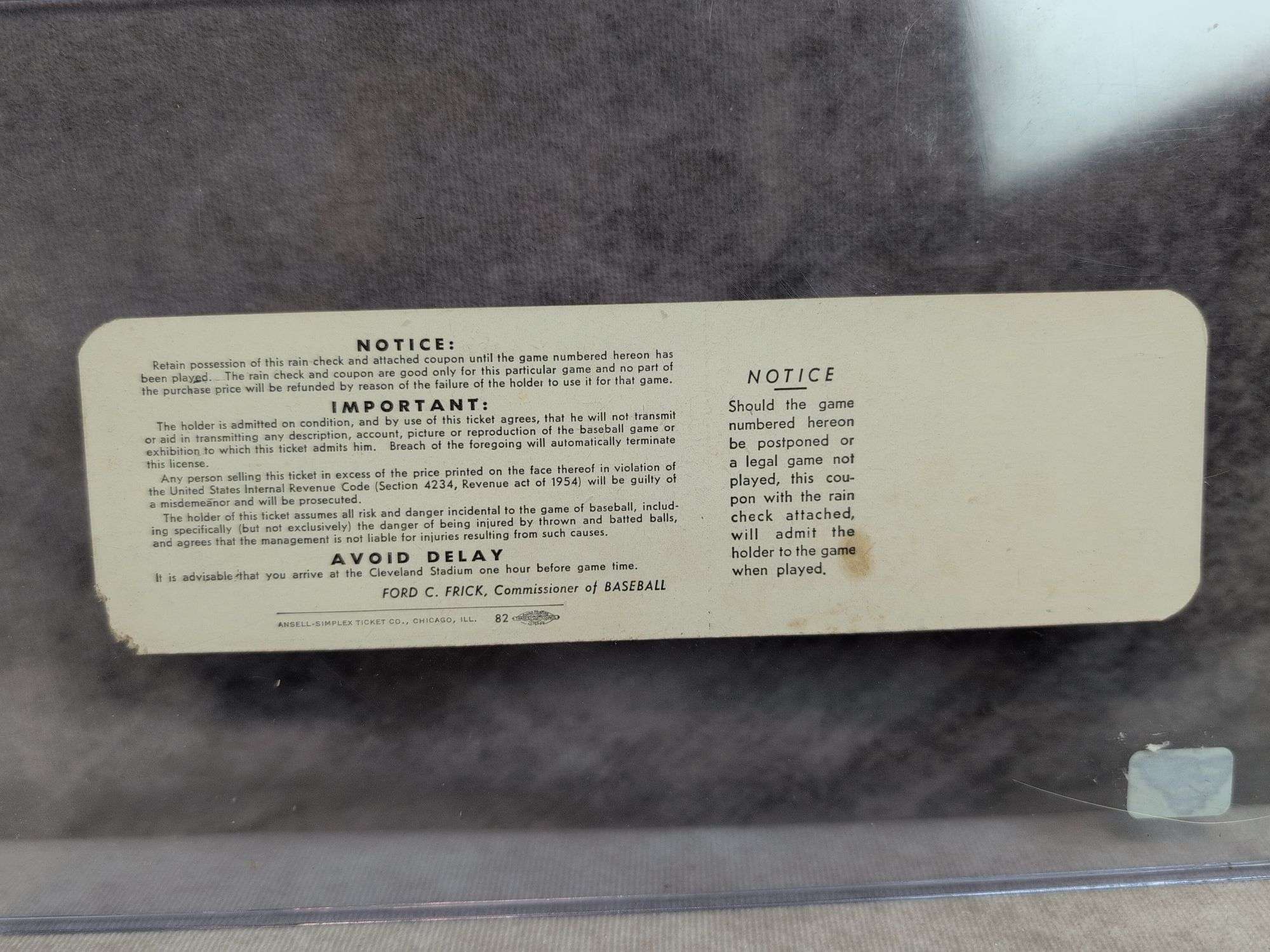 1954 Cleveland Indians World Series Ticket Stub