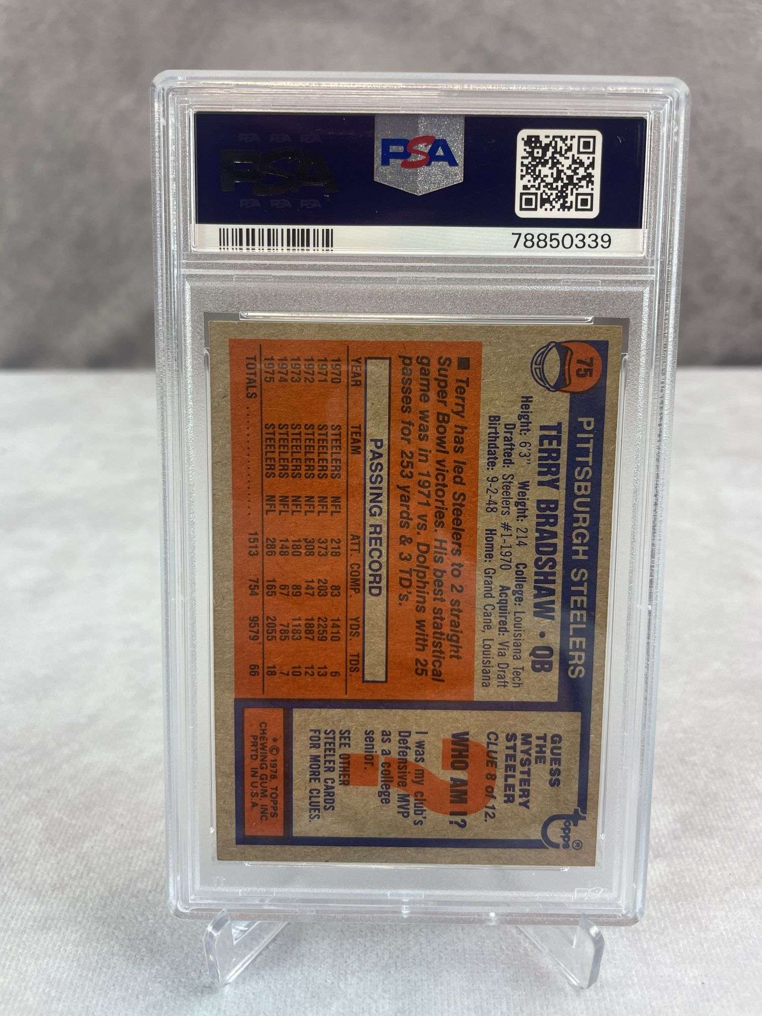 Terry Bradshaw 1976 Topps #75 PSA 8