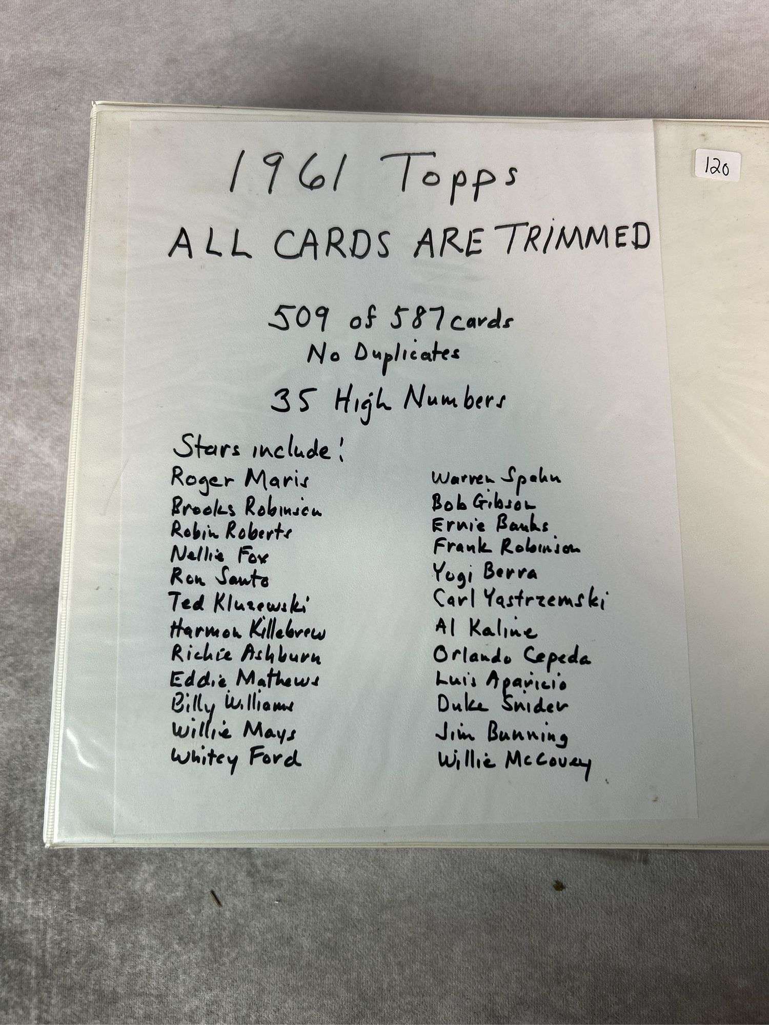 1961 Topps Baseball Cards - 509 of 587 w/ 35 High Numbers - All Cards Appear to be Trimmed